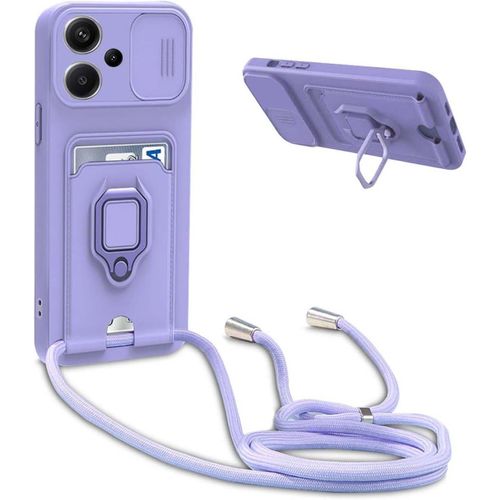 Kwex-Coque Avec Cordon Pour Xiaomi Redmi Note 13 Pro Plus 5g,Collier Pour Étui Colliers De Cellulaire Réglable Corde Silicone Souple Case,Protection De La Caméra,Support,Porte Cartes - Violet