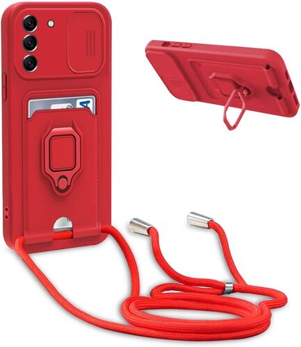 Ayu-Coque Avec Cordon Pour Samsung Galaxy A34 5g,Collier Pour Étui Colliers De Cellulaire Réglable Corde Silicone Souple Case,Protection De La Caméra,Support,Porte Cartes - Rouge