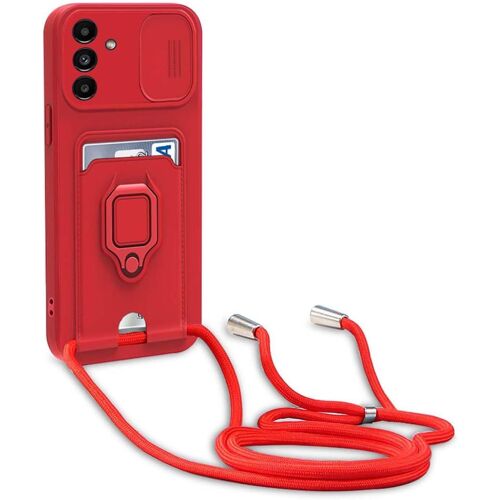 Trahoo-Coque Avec Cordon Pour Samsung Galaxy S23 Fe 5g,Collier Pour Étui Colliers De Cellulaire Réglable Corde Silicone Souple Case,Protection De La Caméra,Support,Porte Cartes - Rouge