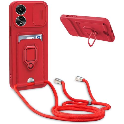 Trahoo-Coque Avec Cordon Pour Oppo A78 4g,Collier Pour Étui Colliers De Cellulaire Réglable Corde Silicone Souple Case,Protection De La Caméra,Support,Porte Cartes - Rouge