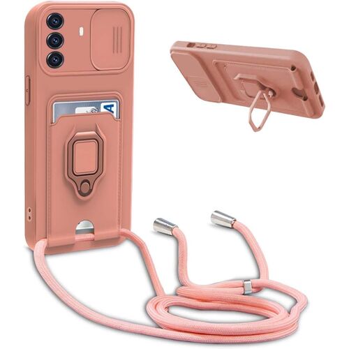 KAL-Coque Avec Cordon Pour Huawei Nova Y70,Collier Pour Étui Colliers De Cellulaire Réglable Corde Silicone Souple Case,Protection De La Caméra,Support,Porte Cartes - Pink