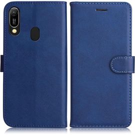CAUC-Coque pour Huawei Y6 2019 / Honor 8A, PU en Cuir Coque Portefeuille Étui Housse, Design Classique TPU Coque pour Huawei Y6 2019 / Honor 8A, Bleu Marin