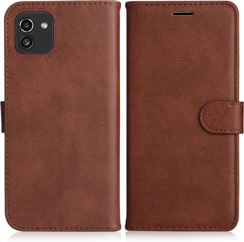 KAL-Coque Pour Galaxy A03, Pu En Cuir Coque Portefeuille Étui Housse, Design Classique Tpu Coque Pour Samsung Galaxy A03, Marron