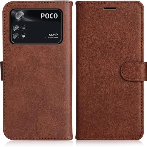 Coque Pour Xiaomi Poco M4 Pro 4G, Pu En Cuir Coque Portefeuille Étui Housse, Design Classique Tpu Coque Pour Xiaomi Poco M4 Pro 4G, Marron