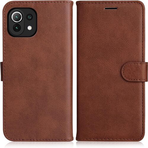 KAL-Coque Pour Xiaomi Mi 11 Lite 4G / 5G, Pu En Cuir Coque Portefeuille Étui Housse, Design Classique Tpu Coque Pour Xiaomi Mi 11 Lite 4G / 5G, Marron