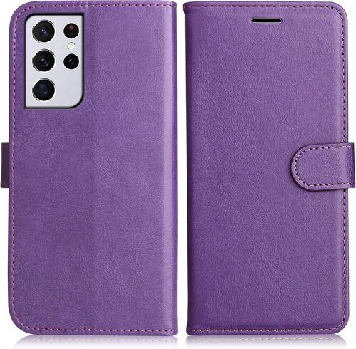 Coque Pour Galaxy S21 Ultra, Pu En Cuir Coque Portefeuille Étui Housse, Design Classique Tpu Coque Pour Samsung Galaxy S21 Ultra, Violet