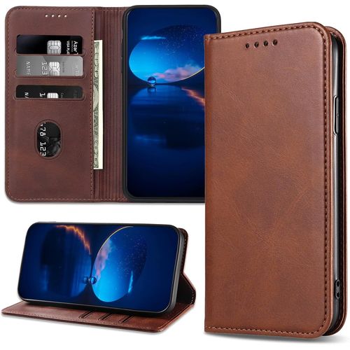 Kal-Coque Pour Redmi Note 12 Pro 5g, Etui En Pu Cuir Pochette De Portefeuille, Antichoc Protection Housse Avec Fonction Support Pour Xiaomi Redmi Note 12 Pro 5g, Brun
