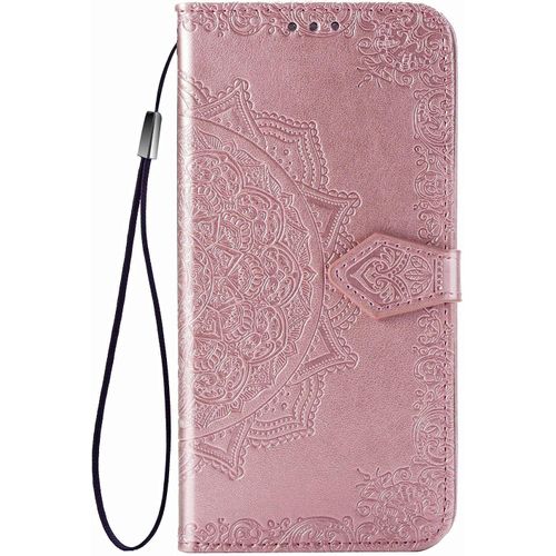 Coque Pour Iphone Se 2022/2020, Portefeuille Etui Housse En Cuir A Rabat Avec Porte Carte, Chiusura Magnetica [Mandala] Flip Cover Case Antichoc Pour Apple Iphone Se 2020/8 / 7, Or Rose