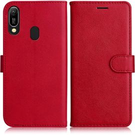 KAL-Coque Pour Huawei Y6 2019 / Honor 8A, Pu En Cuir Coque Portefeuille Étui Housse, Design Classique Tpu Coque Pour Huawei Y6 2019 / Honor 8A, Rouge