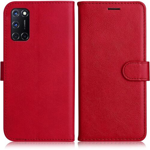 KAL-Coque Pour Oppo A52 / Oppo A72 / Oppo A92, Pu En Cuir Coque Portefeuille Étui Housse, Design Classique Tpu Coque Pour Oppo A52 / Oppo A72 / Oppo A92, Rouge