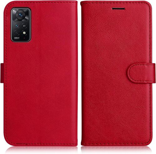 KAL-Coque Pour Xiaomi Redmi Note 11 Pro 4G / 5G, Pu En Cuir Coque Portefeuille Étui Housse, Design Classique Tpu Coque Pour Xiaomi Redmi Note 11 Pro 4G / 5G, Rouge