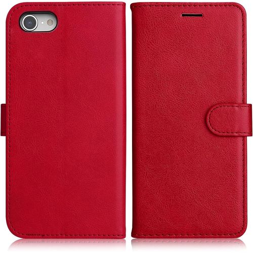 CAUC-Coque pour iPhone SE 2022 / iPhone SE 2020 / iPhone 8 / iPhone 7, PU en Cuir Coque Portefeuille Étui Housse, Design Classique TPU Coque pour iPhone SE 2022 / SE 2020/8 / 7, Rouge