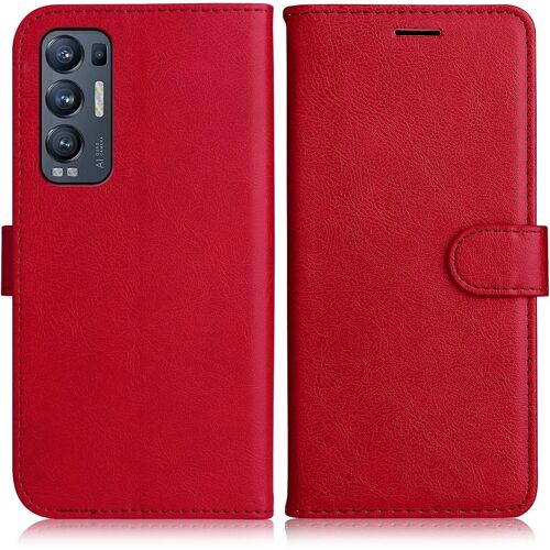 KAL-Coque Pour Oppo Find X3 Neo 5G / Oppo Reno 5 Pro Plus 5G, Pu En Cuir Coque Portefeuille Étui Housse, Design Classique Tpu Coque Pour Oppo Find X3 Neo 5G / Oppo Reno 5 Pro Plus 5G, Rouge