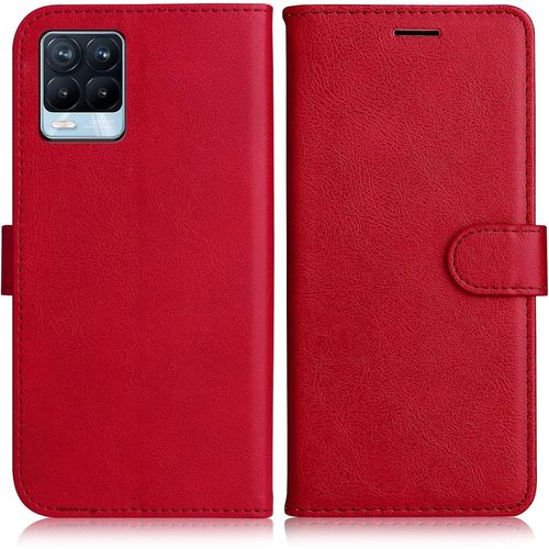 KAL-Coque Pour Oppo Realme 8 4G / Oppo Realme 8 Pro, Pu En Cuir Coque Portefeuille Étui Housse, Design Classique Tpu Coque Pour Oppo Realme 8 4G / Oppo Realme 8 Pro, Rouge