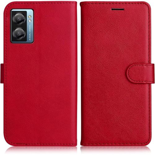 Kal-Coque Pour Oppo A57s 4g/ Oppo A77 5g / Oppo A57 4g, Pu En Cuir Coque Portefeuille Étui Housse, Design Classique Tpu Coque Pour Oppo A57s 4g/ Oppo A77 5g / Oppo A57 4g, Rouge