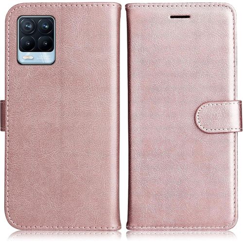 KAL-Coque Pour Oppo Realme 8 4G / Oppo Realme 8 Pro, Pu En Cuir Coque Portefeuille Étui Housse, Design Classique Tpu Coque Pour Oppo Realme 8 4G / Oppo Realme 8 Pro, Rose