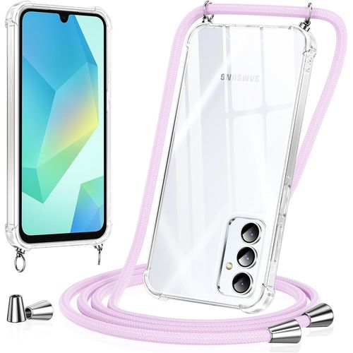 Coque Pour Samsung Galaxy A16 5g Avec Cordon De Collier,Silicone Transparent Tpu+Pc Bumper Protection Étui Lanyard Avec Sangle Réglable Chaîne Case Pour Samsung A16, Violet