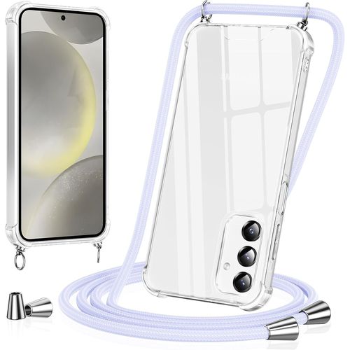 Kalanka-Coque Pour Samsung Galaxy S25 Plus Avec Cordon De Collier, Silicone Transparent Tpu+Pc Bumper Protection Étui Lanyard Avec Sangle Réglable Chaîne Case Pour Samsung S25 Plus, Purple