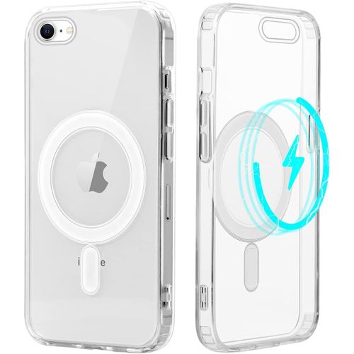 TRAHOO-Transparente Magnétique Coque pour iPhone 8/7/SE 2022/SE 2020 4.7"",[Compatible avec MagSafe] Ultra Mince Silicone TPU + PC Housse de Protection Anti-Choc Anti-Rayures Bumper Etui,Transparente