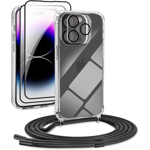 Ayu-Coque Pour Iphone 14 Pro Max Avec Cordon, Collier Pour Étui En Tpu Avec Tour De Cou Lanière Corde, Portable, Réglable, Antichoc Bumper Housse Pour Iphone 14 Pro Max Chaine, Noir