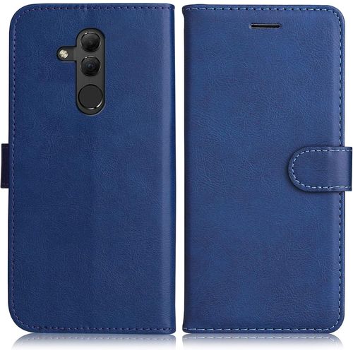 Kalanka-Coque Pour Huawei Mate 20 Lite, Pu En Cuir Coque Portefeuille Étui Housse, Design Classique Tpu Coque Pour Huawei Mate 20 Lite, Bleu Marin