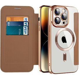 Mab-Coque Magnétique Compatible Avec Iphone 15 Plus,Housse En Cuir Pu Flip Pochette Portefeuille Étui Avec Emplacement Carte Coque De Téléphone Transparent Coque Pour Iphone 15 Plus