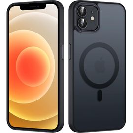 Kal-Magnétique Coque Pour Apple Iphone 12/Iphone 12 Pro 6,1"", Compatible Avec Magsafe, Translucide Mat Arrière Anti-Jaune Étui, Ultra Mince Silicone Tpu + Pc Rigide Antichoc Protection Housse,Noir