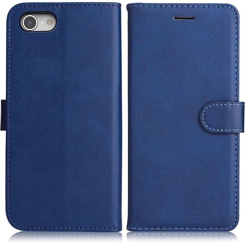 CAUC-Coque pour iPhone SE 2022 / iPhone SE 2020 / iPhone 8 / iPhone 7, PU en Cuir Coque Portefeuille Étui Housse, Design Classique TPU Coque pour iPhone SE 2022 / SE 2020/8 / 7, Bleu Marin
