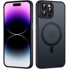 KAL-Magnétique Coque Pour Apple Iphone 14 Pro 6,1"", Compatible Avec Magsafe, Translucide Mat Arrière Anti-Jaune Étui, Ultra Mince Silicone Tpu + Pc Rigide Antichoc Protection Housse, Noir