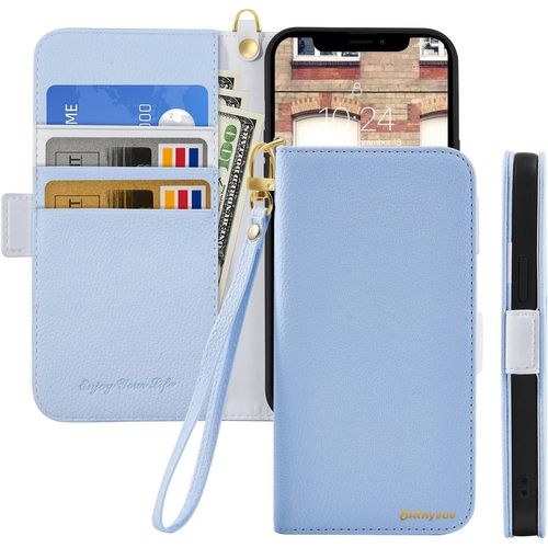 Maa-Coque Pour Iphone 16e Rabat,Housse Iphone 16e Clapet,Portefeuille Etui Avec Fonction Support Et Porte-Carte,Litchi Texturé Cuir/Antichoc Flip Cover Case.Bleu Clair