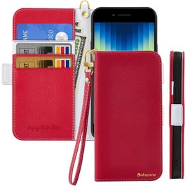 Coque Pour Iphone Se 2022/Iphone Se 2020 Rabat,Housse Iphone 8/Iphone 7 Clapet,Portefeuille Etui Avec Fonction Support Et Porte-Carte,Litchi Texturé Cuir/Antichoc Flip Cover Case.Rouge