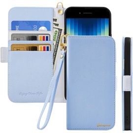 Coque Pour Iphone Se 2022/Iphone Se 2020 Rabat,Housse Iphone 8/Iphone 7 Clapet,Portefeuille Etui Avec Fonction Support Et Porte-Carte,Litchi Texturé Cuir/Antichoc Flip Cover Case.Bleu Clair