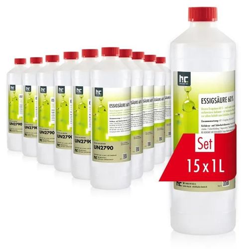15x 1 L Acide Acétique 60% Höfer Chemie® en bouteille de 1 L