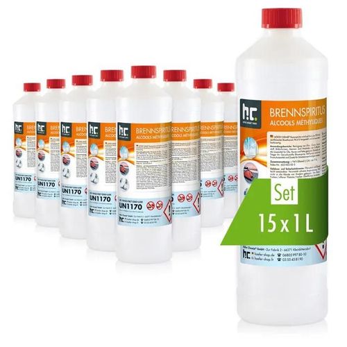 Alcool à Brûler 15 x 1L- Höfer Chemie® - 94% Alcool Pur pour Nettoyage Sans Trace et Antigel