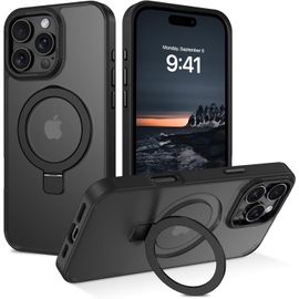 Coque Pour Iphone 16 Pro Max Avec Support,Magnétique Compatible Avec Magsafe,Étui Translucide Mat Arrière Housse De Protection Antichoc Dos Anti-Rayures Case Pour Iphone 16 Pro Max 6.9"",Noir