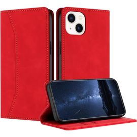 Kal-Coque Compatible Avec Iphone 15 Plus, Etui Protection Housse En Cuir Pu, Pochette Flip Case Porte Carte Magnétique Étui Iphone 15 Plus (6,7 Pouces)(Rouge)