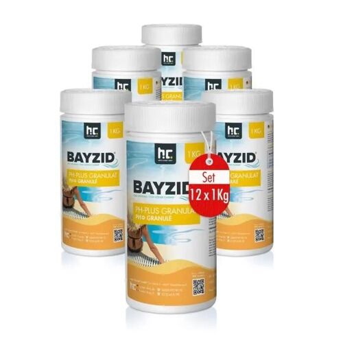 pH Plus Granulé ¿ BAYZID® - 12 x 1 kg pour Augmenter Le pH de l¿Eau de Piscine ¿ Dissolution Rapide, Facile à Utiliser