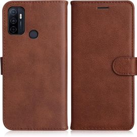 KAL-Coque Pour Oppo A53S / Oppo A32 / Oppo A53 2020 / Oppo A33 2020, Pu En Cuir Coque Portefeuille Étui Housse, Design Classique Tpu Coque Pour Oppo A53S / Oppo A32, Marron