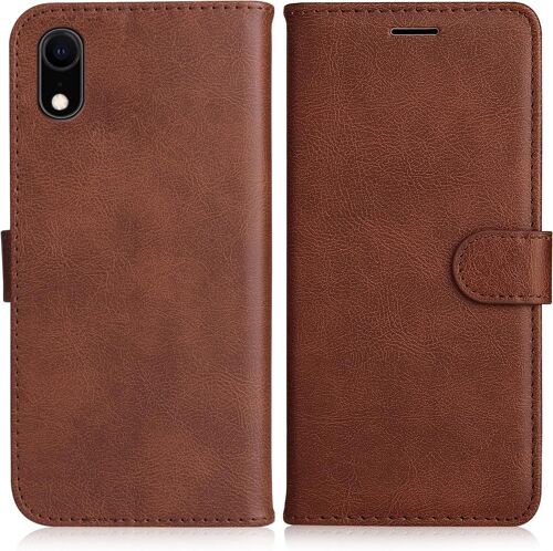 SJZG-Coque Pour Iphone Xr, Pu En Cuir Coque Portefeuille Étui Housse, Design Classique Tpu Coque Pour Iphone Xr, Marron