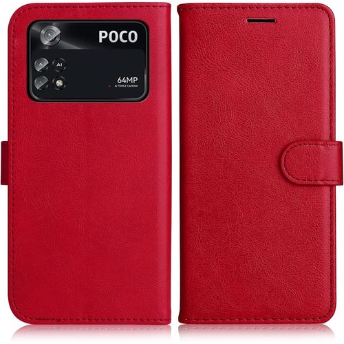 KAL-Coque Pour Xiaomi Poco M4 Pro 4G, Pu En Cuir Coque Portefeuille Étui Housse, Design Classique Tpu Coque Pour Xiaomi Poco M4 Pro 4G, Rouge