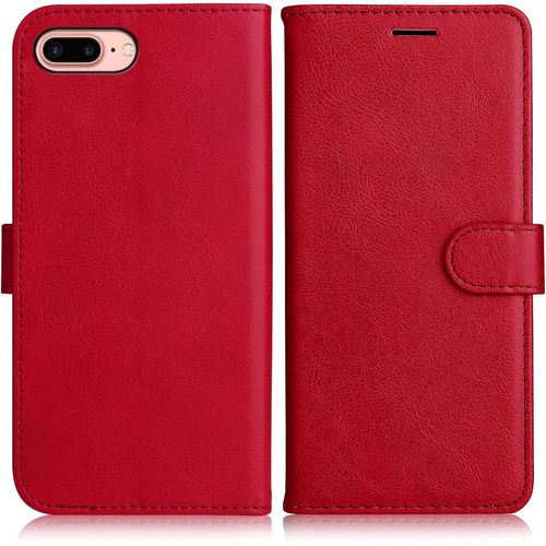 CAUC-Coque pour iPhone 8 Plus/iPhone 7 Plus, PU en Cuir Coque Portefeuille Étui Housse, Design Classique TPU Coque pour iPhone 8 Plus/iPhone 7 Plus, Rouge