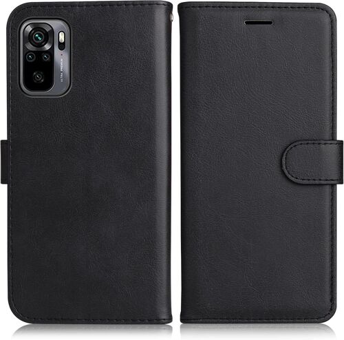 CAUC-Coque pour Xiaomi Redmi Note 10 4G / Redmi Note 10S, PU en Cuir Coque Portefeuille Étui Housse, Design Classique TPU Coque pour Xiaomi Redmi Note 10 4G / Redmi Note 10S, Noir