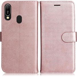 KAL-Coque Pour Huawei Y6 2019 / Honor 8A, Pu En Cuir Coque Portefeuille Étui Housse, Design Classique Tpu Coque Pour Huawei Y6 2019 / Honor 8A, Rose