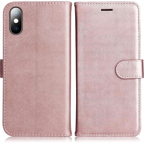 KAL-Coque Pour Iphone X/Iphone Xs, Pu En Cuir Coque Portefeuille Étui Housse, Design Classique Tpu Coque Pour Iphone X/Iphone Xs, Rose