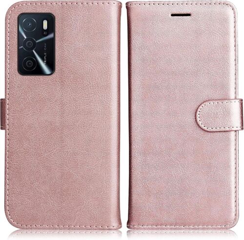 KAL-Coque Pour Oppo A16 4G / Oppo A16S / Oppo A54S, Pu En Cuir Coque Portefeuille Étui Housse, Design Classique Tpu Coque Pour Oppo A16 4G / Oppo A16S / Oppo A54S, Rose