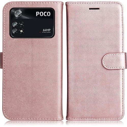 KAL-Coque Pour Xiaomi Poco M4 Pro 4G, Pu En Cuir Coque Portefeuille Étui Housse, Design Classique Tpu Coque Pour Xiaomi Poco M4 Pro 4G, Rose