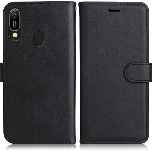 Kal-Coque Pour Huawei Y6 2019 / Honor 8a, Pu En Cuir Coque Portefeuille Étui Housse, Design Classique Tpu Coque Pour Huawei Y6 2019 / Honor 8a, Noir