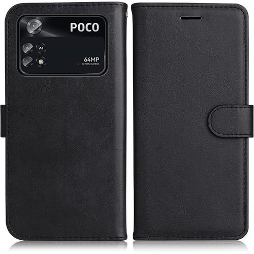 CAUC-Coque pour Xiaomi Poco M4 Pro 4G, PU en Cuir Coque Portefeuille Étui Housse, Design Classique TPU Coque pour Xiaomi Poco M4 Pro 4G, Noir