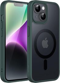 Coque Magnétique pour iPhone 14 6,1 Pouces Compatible avec MagSafe, Etui Translucide Mat Arrière Housse Fine Antichoc (Vert Foncé)