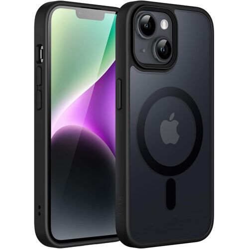 Coque Magnétique pour iPhone 14 6,1 Pouces Compatible avec MagSafe, Etui Translucide Mat Arrière Housse Fine Antichoc (Noir)